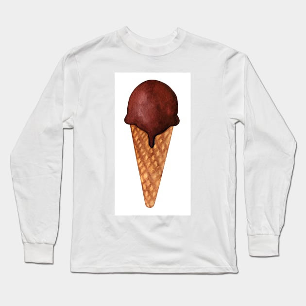 Chocolate ice cream with crispy waffle cone. Watercolor food illustration isolated on white. Design for fabric, wallpaper, menu, packaging, print, wrapping, baby room. Long Sleeve T-Shirt by Olesya Pugach